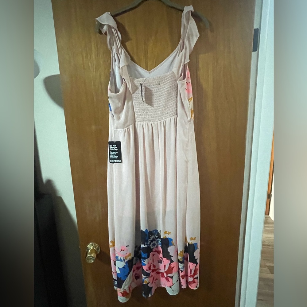 Express Blush and Navy Floral High Low Dress - Picture 2 of 3